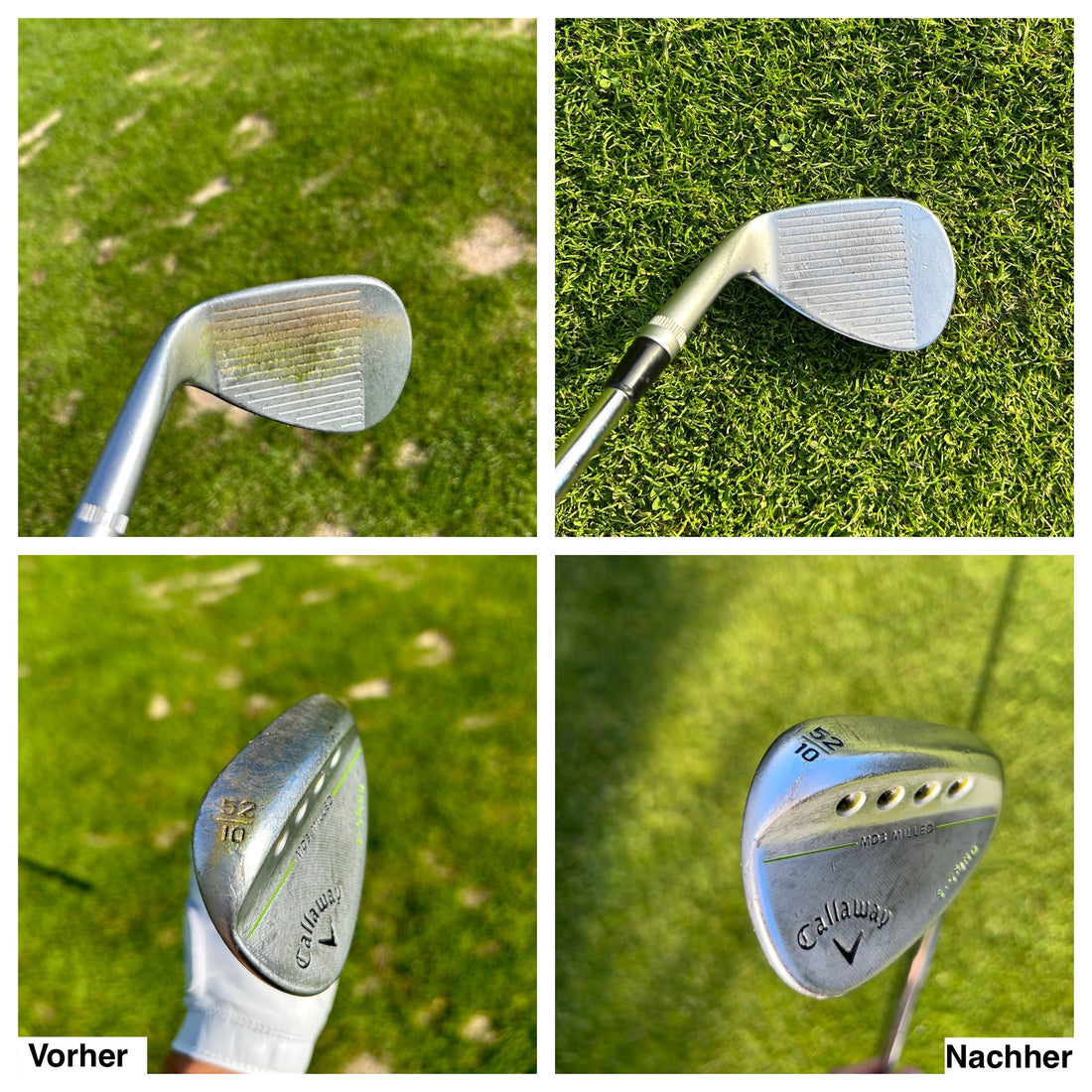 Golfschläger reinigen Vorher Nachher – sauberes Schlägerblatt mit freien Grooves